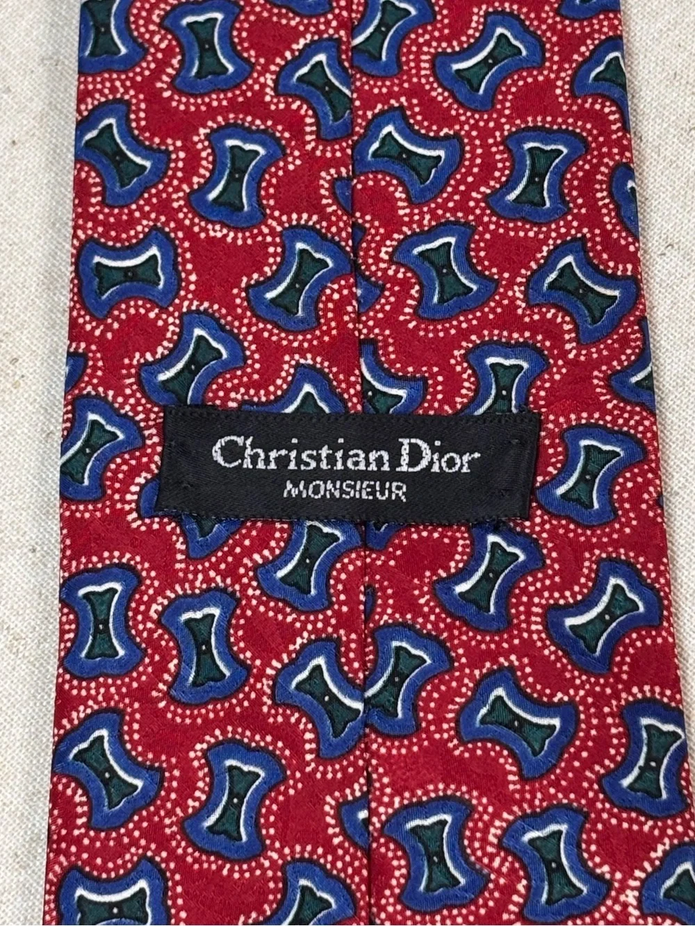 Christian Dior Monsieur Vintage Red Geometric Designer Neck Tie USA
